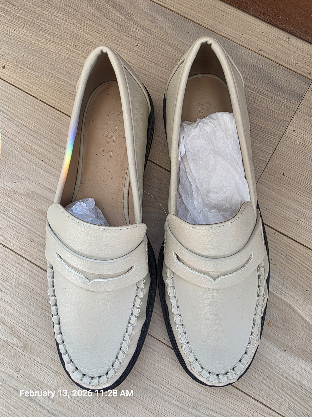 Loft Women's Cream Leather Penny Loafers